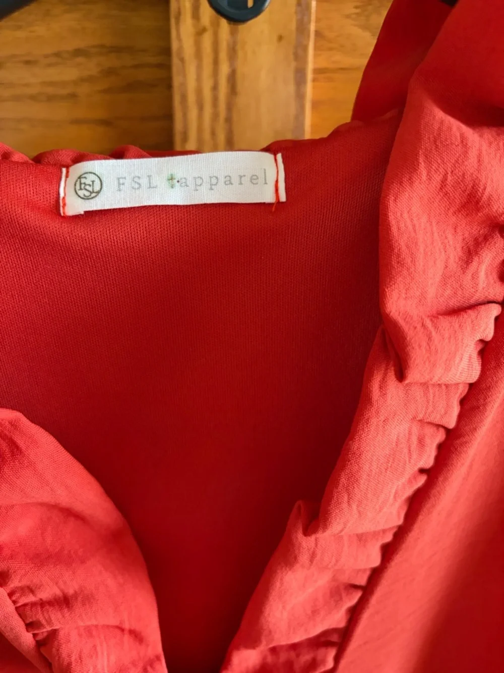 Sleeveless Ruffle V-Neck Dress in Coral orange/Red - Picture 3 of 4